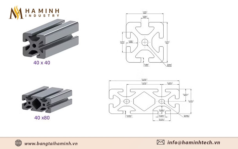 Cấu tạo khung nhôm 40x40 và 40x80